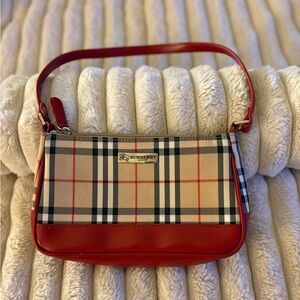 Burberry Red and Tan Check Shoulder Bag